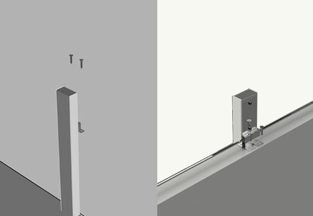 Disegno tecnico che descrive l'installazione della lampada LED MASCARE.