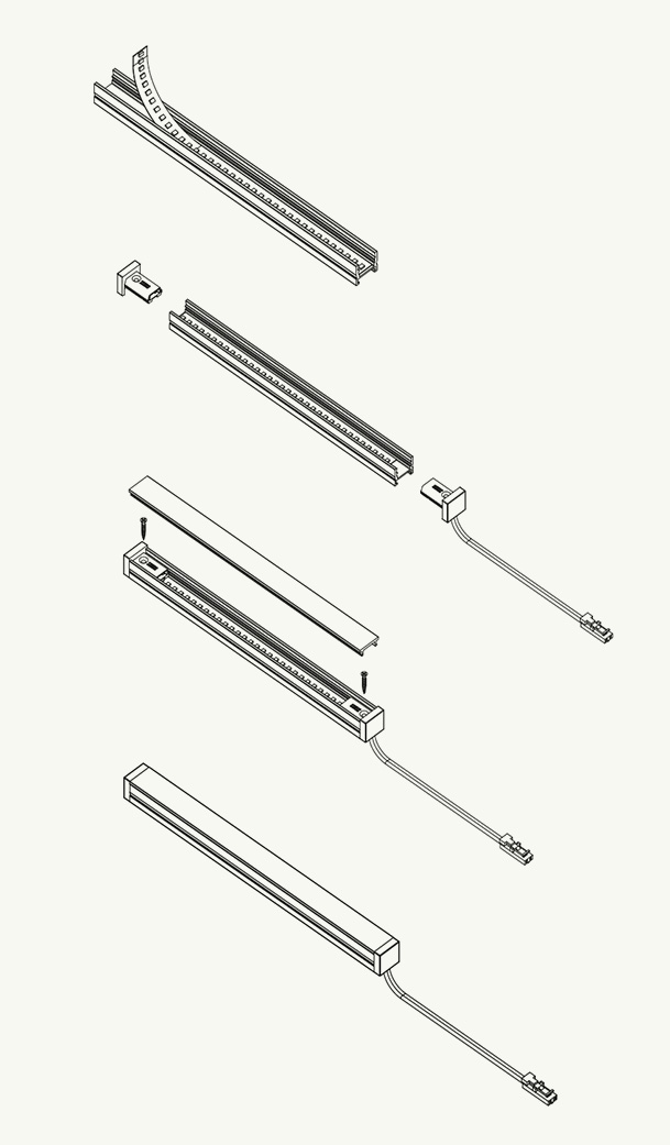 Disegno tecnico che descrive l'installazione del profilo a LED.