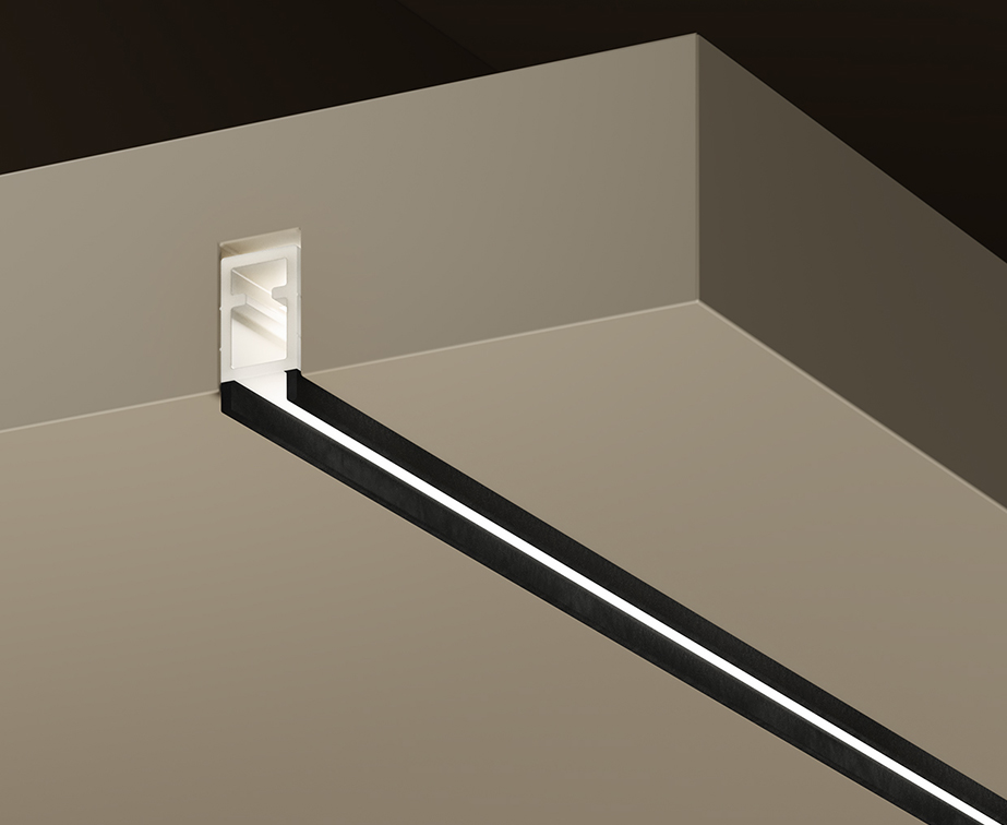 Profilo a LED FUESSE a semi-incasso con bordi neri.