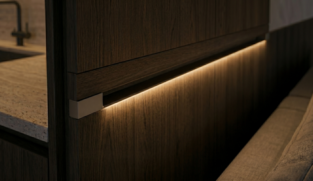 Striscia a led integrata in una parete in legno