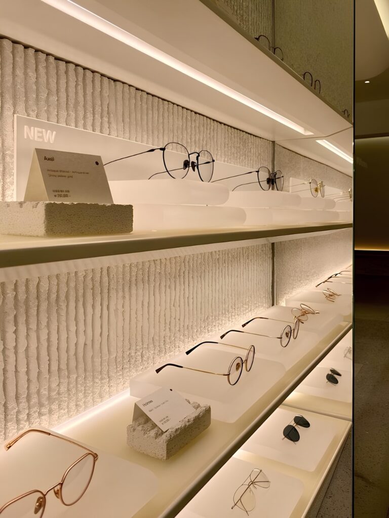 Illuminazione a led integrata nelle mensole di un'ottica